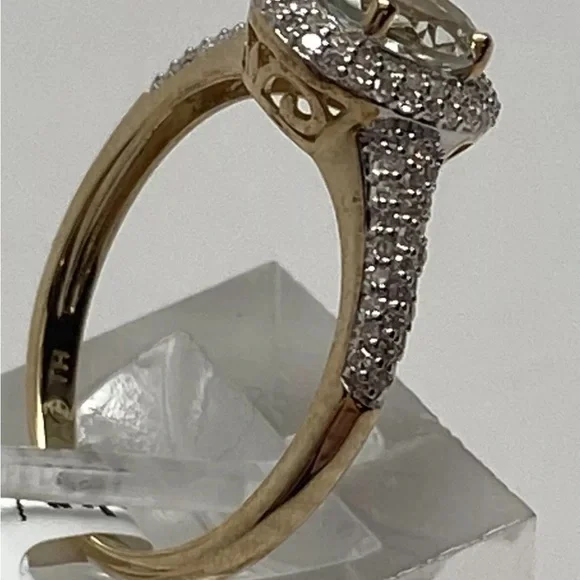10K Yellow Gold Natural Aquamarine and 0.35ct twt Diamond Ring Size 7 New March